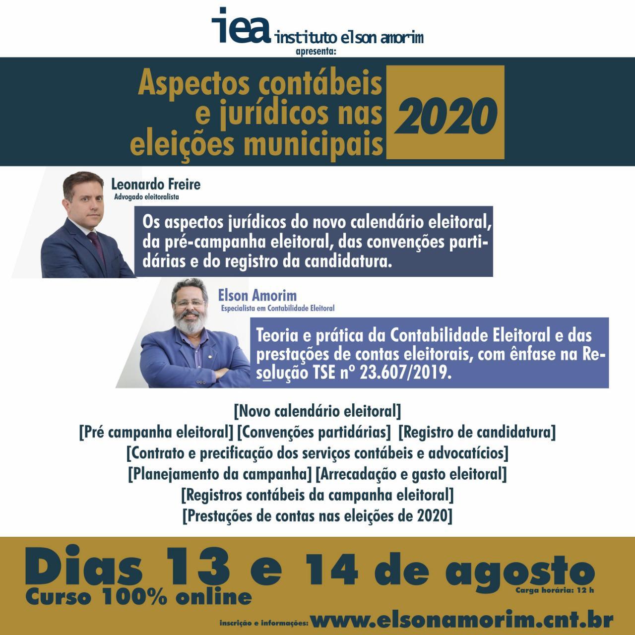 AGENDA – Instituto Elson Amorim realiza o curso on-line “Aspectos contábeis e jurídicos nas Eleições 2020″